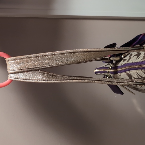 Coach Beige/Plum Canvas Poppy Tartan Glam Tote - Picture 8 of 11